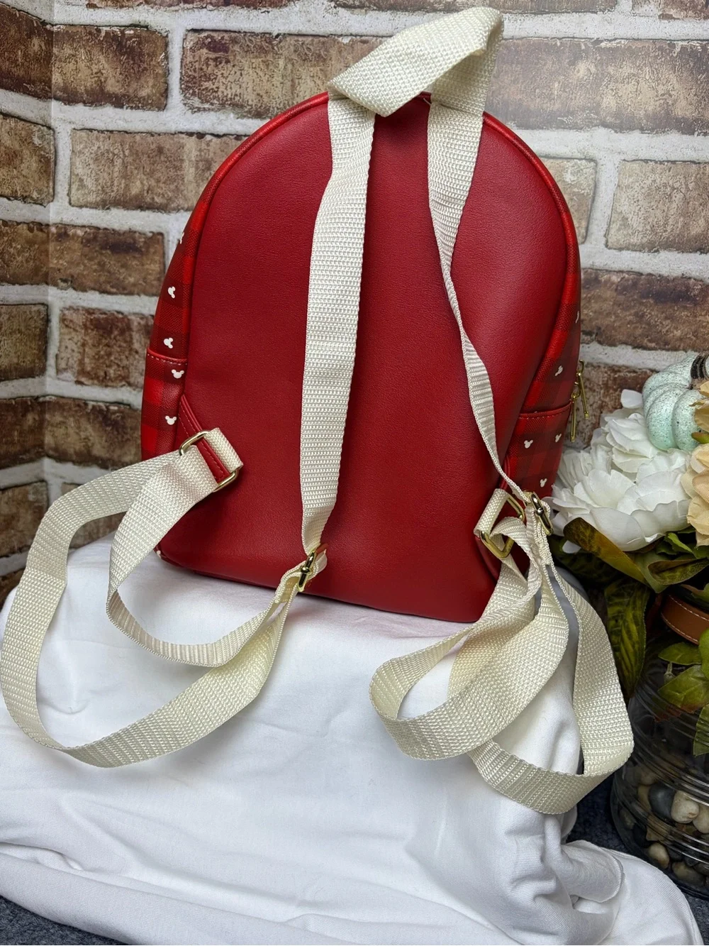 Disney Mickey & Minnie Holiday Plaid Red Mini Backpack